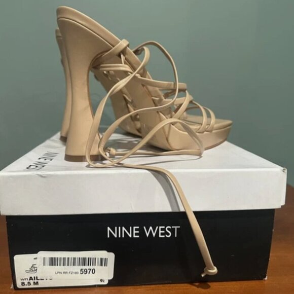 NEW Nine West Women's 8.5 Ailey 3 Beige Strappy Platform Tie Party High Heels - Picture 5 of 7